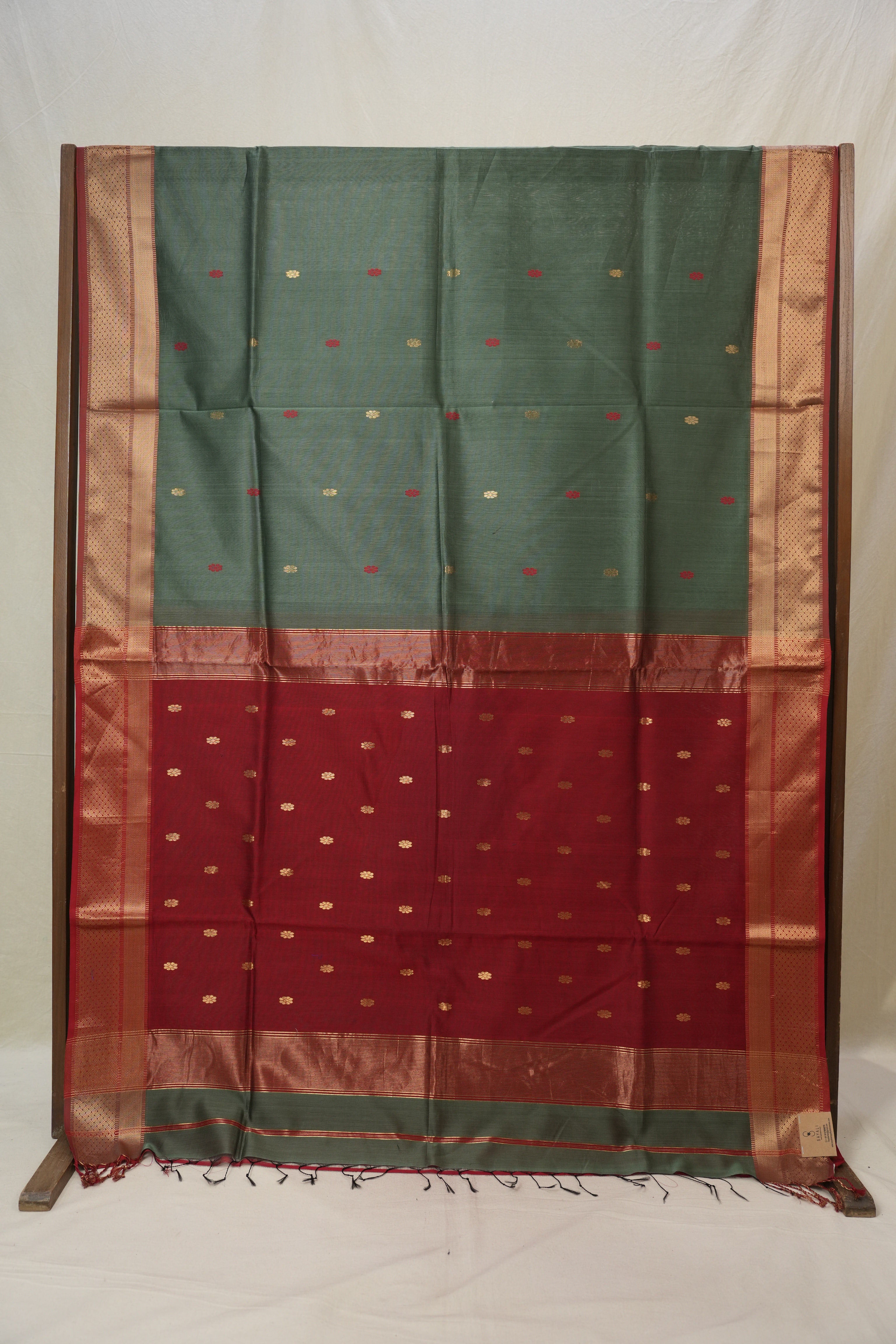 Green - Maroon Maheshwari Saree - SRGMMS952