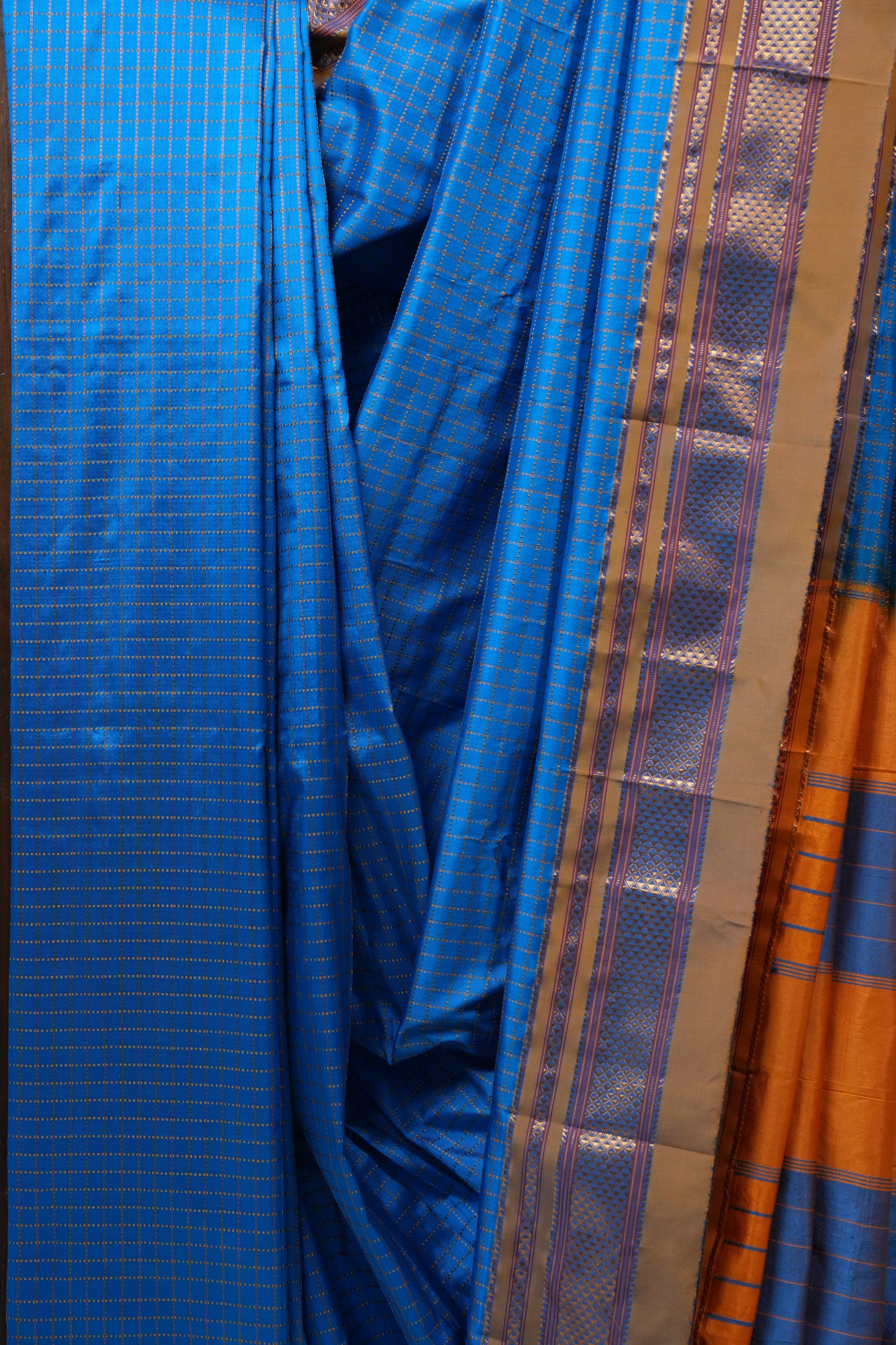 Sky Blue Silk Ilkal Saree With Chikki Border - SRSBSIS172