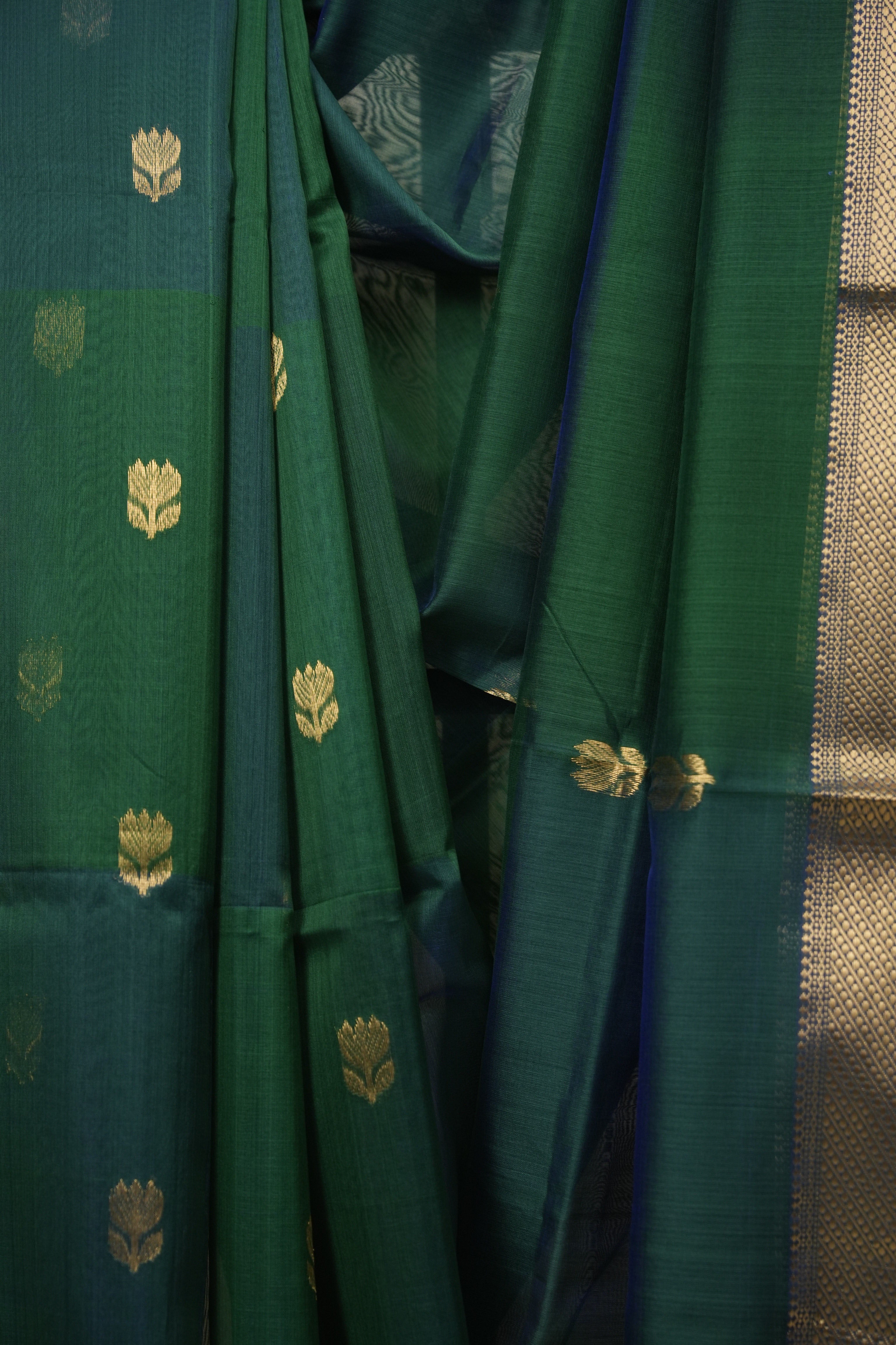 Dual Tone Green Maheshwari Saree - SRDTGMS1329
