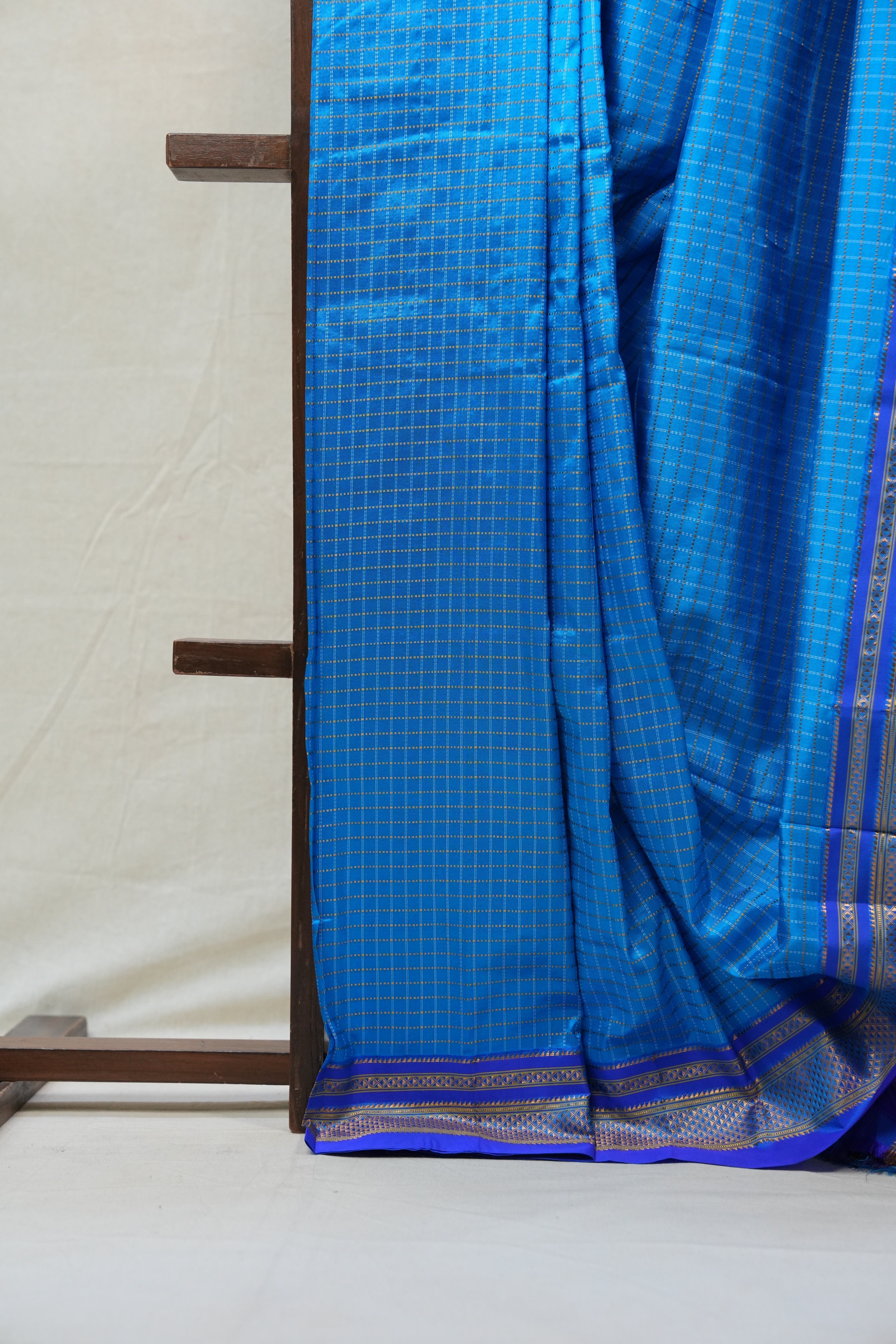 Blue Silk Ilkal Saree With Chikki Border  - SRBSIS152