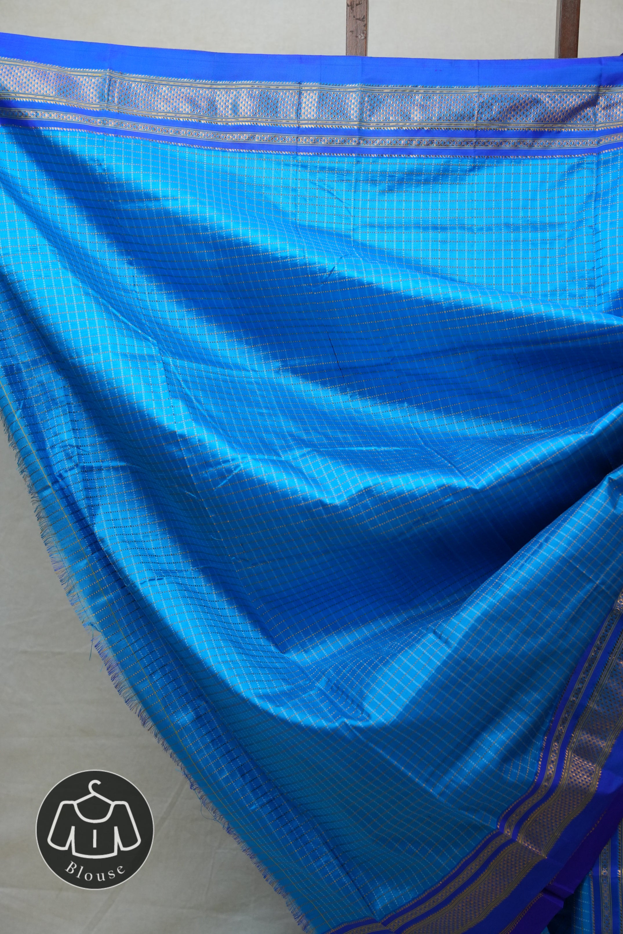 Blue Silk Ilkal Saree With Chikki Border  - SRBSIS152