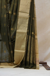 Olive Green Chanderi Cotton Silk Saree - SROGCSS291