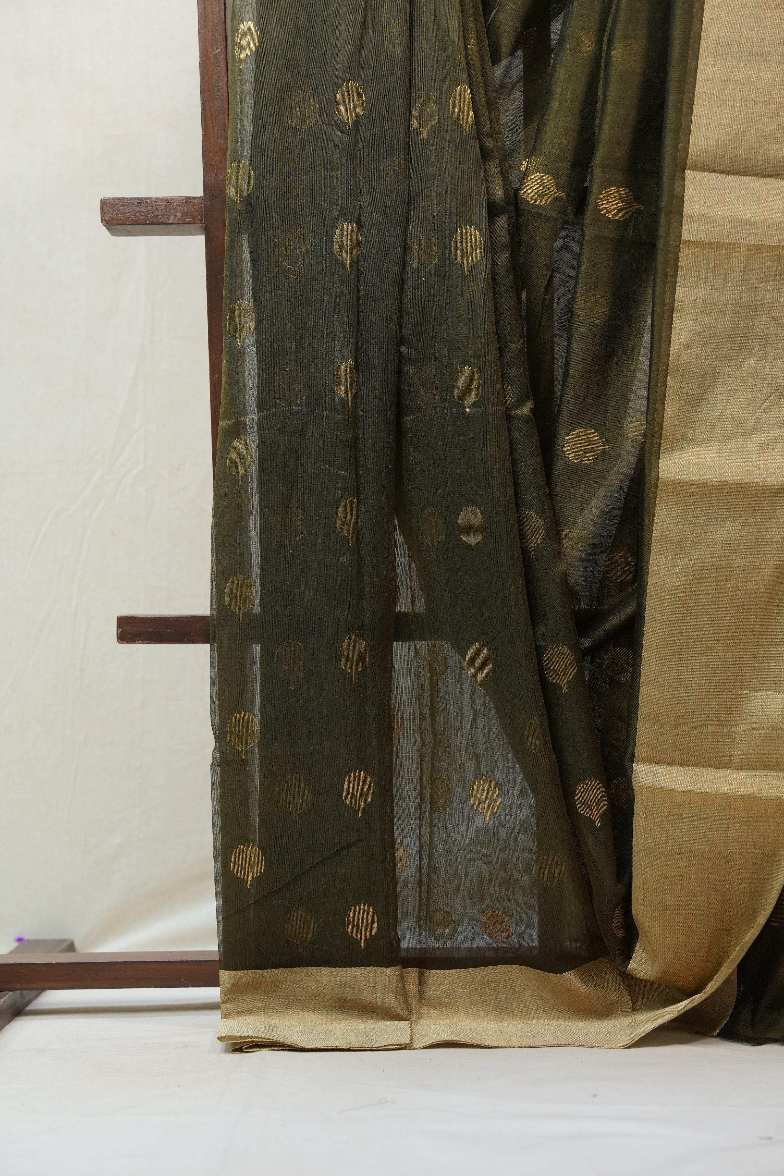 Olive Green Chanderi Cotton Silk Saree - SROGCSS291