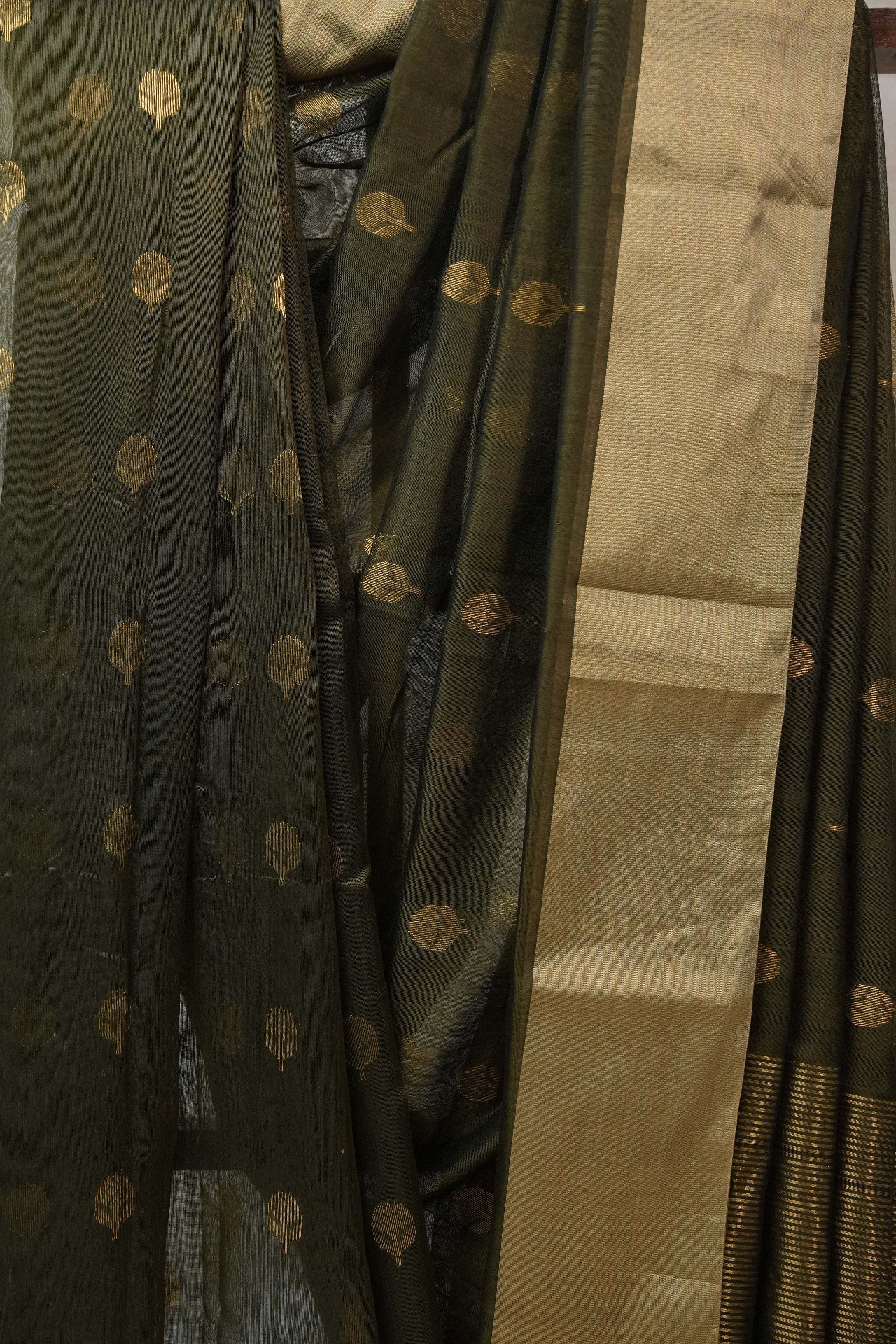 Olive Green Chanderi Cotton Silk Saree - SROGCSS291