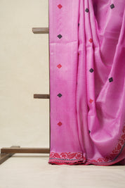 Neon Pink Jamdani Tussar Silk Saree - SRNPJTSS0029