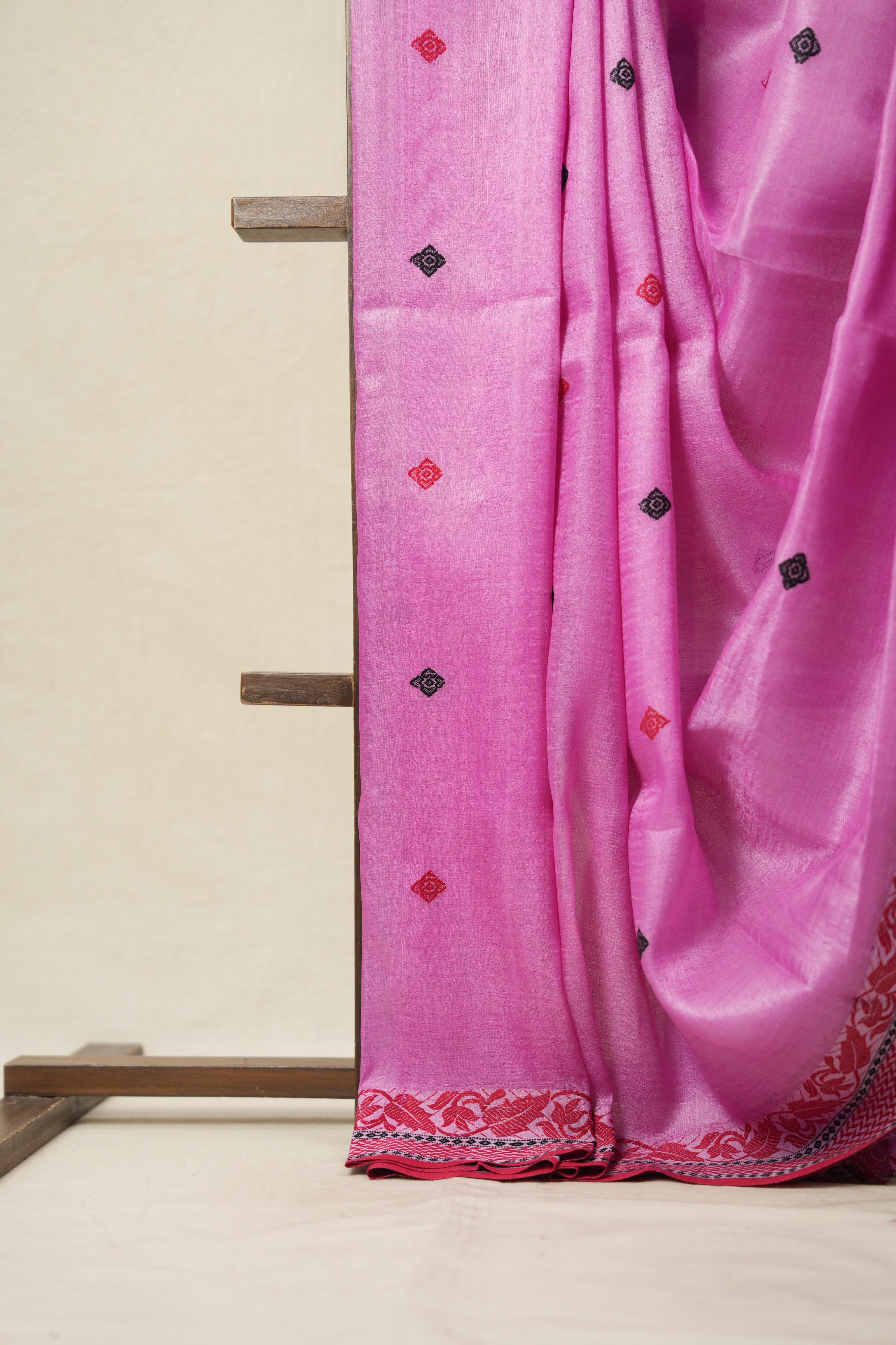 Neon Pink Jamdani Tussar Silk Saree - SRNPJTSS0029