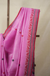 Neon Pink Jamdani Tussar Silk Saree - SRNPJTSS0029