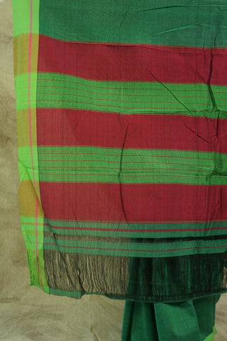 Plain Bottle Green Patteda Anchu Saree With Plain Parrot Green-Pink Border