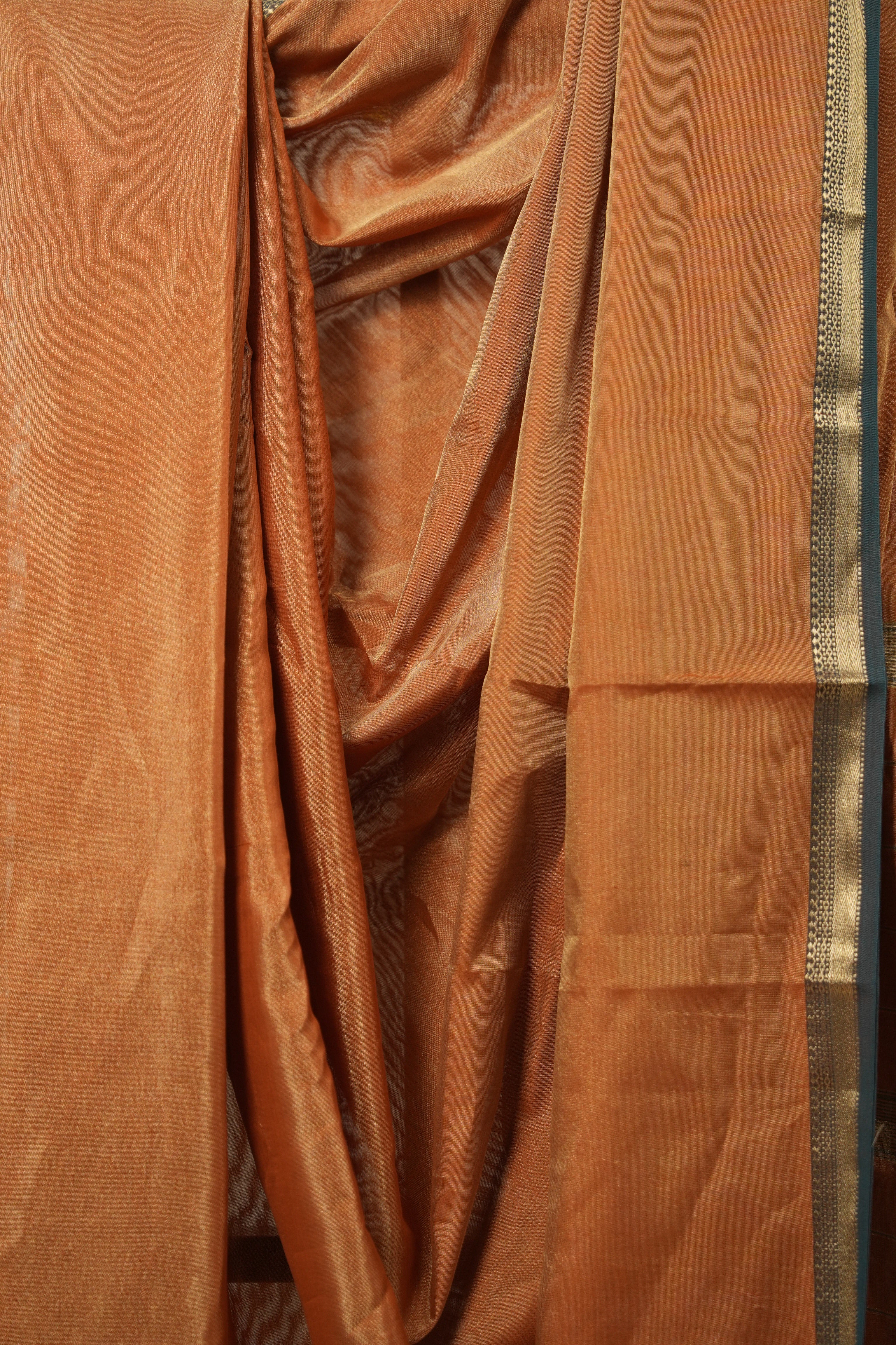 Dual Tone Orange Maheshwari Tissue Saree - SRDTOMTS697