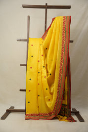 Yellow Jamdani Tussar Silk Saree - SRYJTSS0022