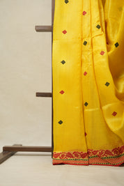 Haldi Yellow Jamdani Tussar Silk Saree - SRHYJTSS0030