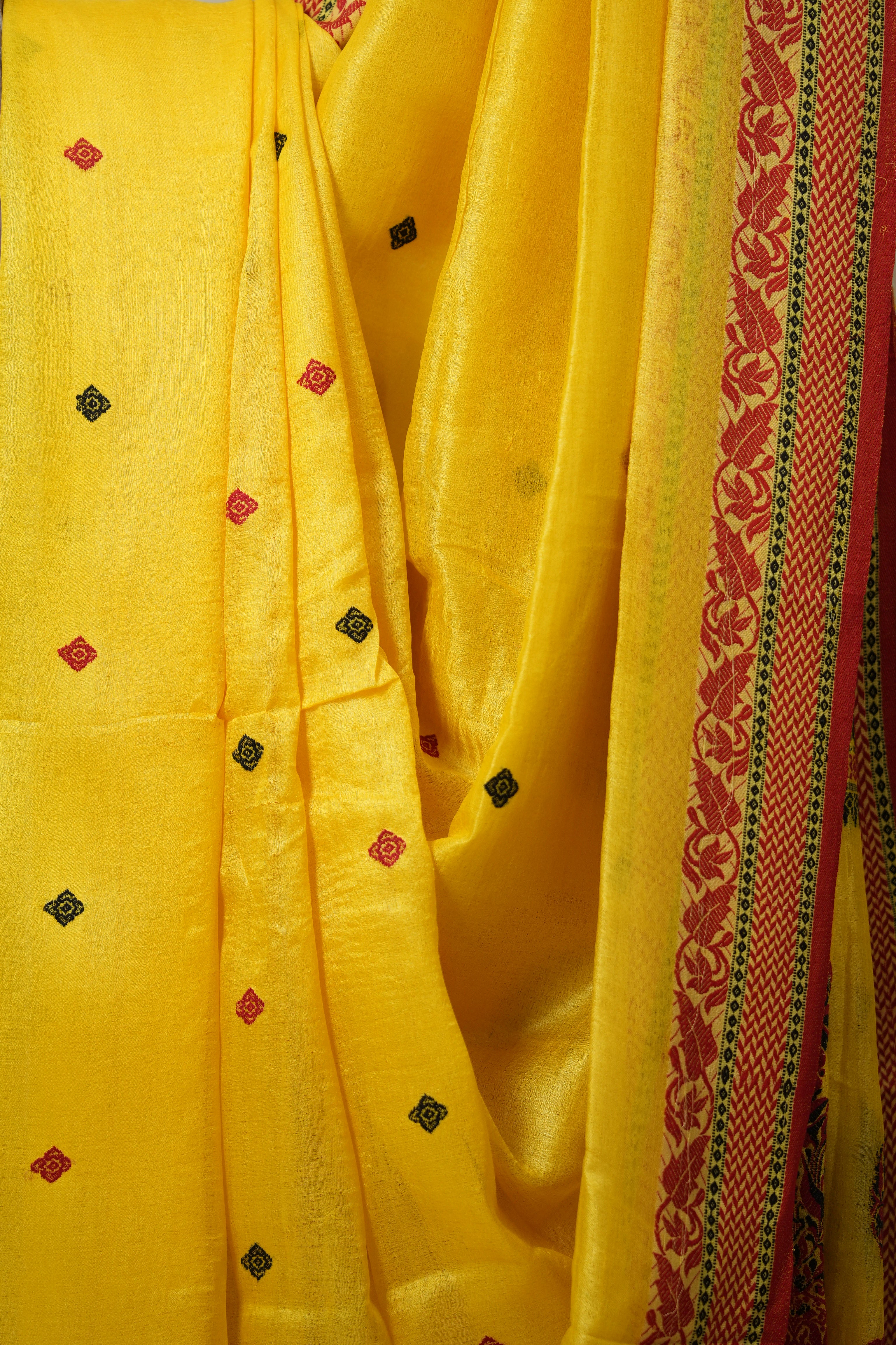 Yellow Jamdani Tussar Silk Saree - SRYJTSS0022