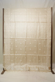 Beige Machine Embroidered Tussar Silk Saree - SRBMETSS1539