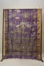Purple Printed Tussar Silk Saree - SRPPTSS019