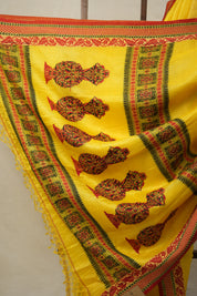 Haldi Yellow Jamdani Tussar Silk Saree - SRHYJTSS0030