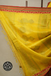 Haldi Yellow Jamdani Tussar Silk Saree - SRHYJTSS0030