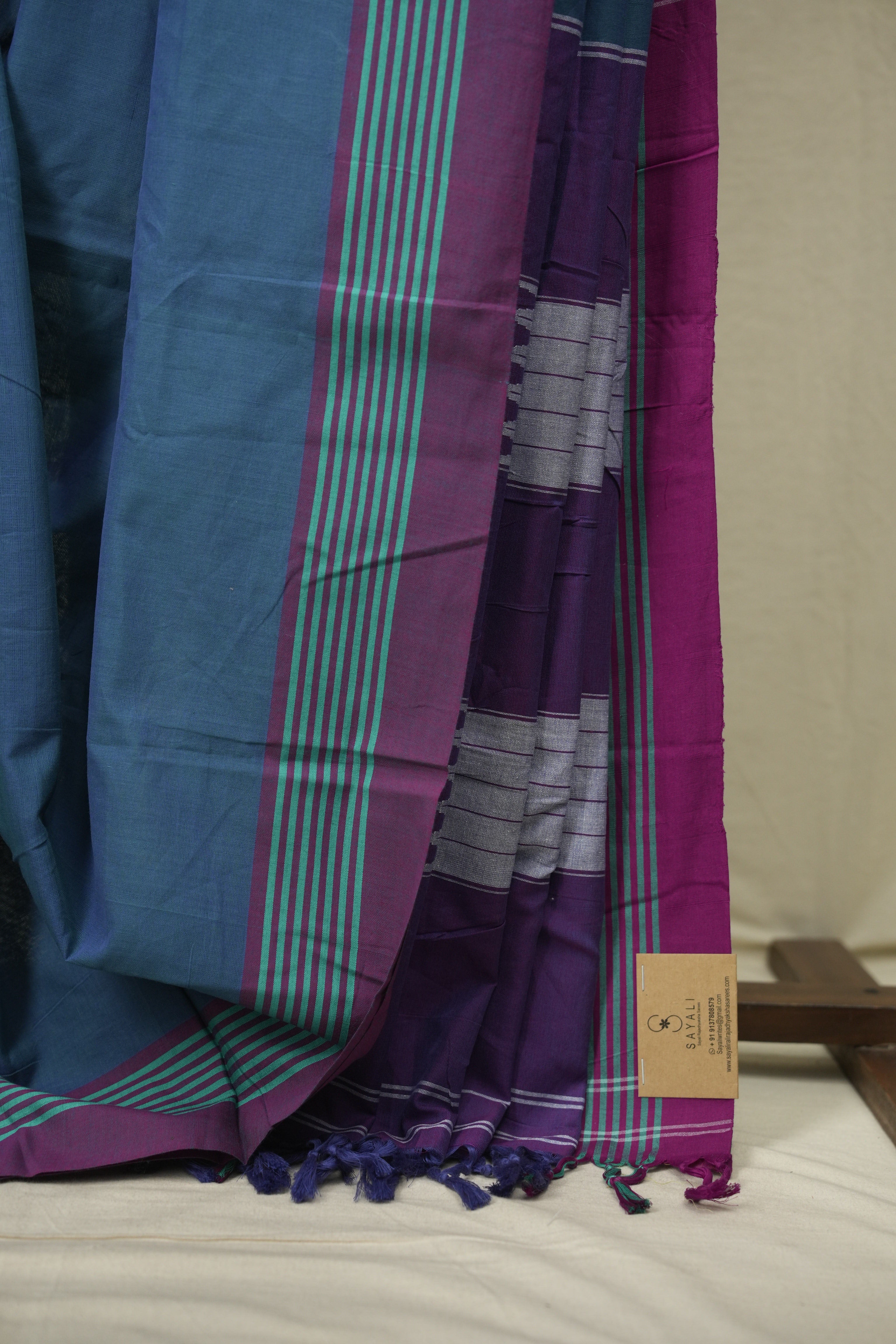 Teal Cotton IIkal Saree - SRTCIS1085