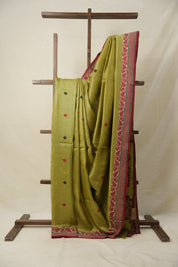 Olive Green Jamdani Tussar Silk Saree - SROGJTSS0025