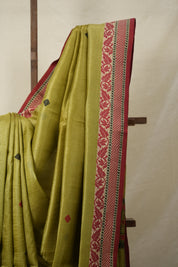 Olive Green Jamdani Tussar Silk Saree - SROGJTSS0025
