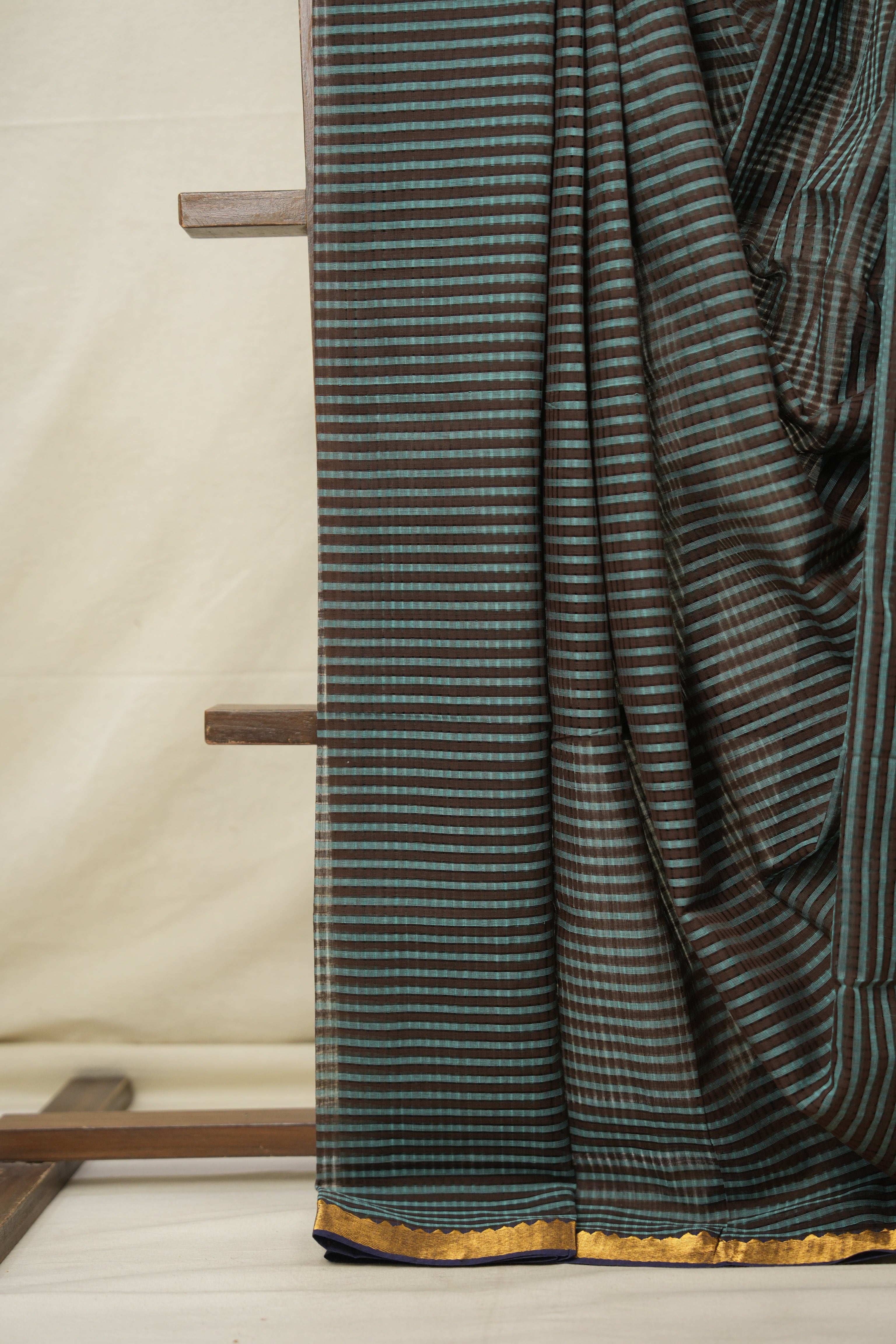 Brown Turquoise Cotton Mangalgiri Saree - SRBTCMS44