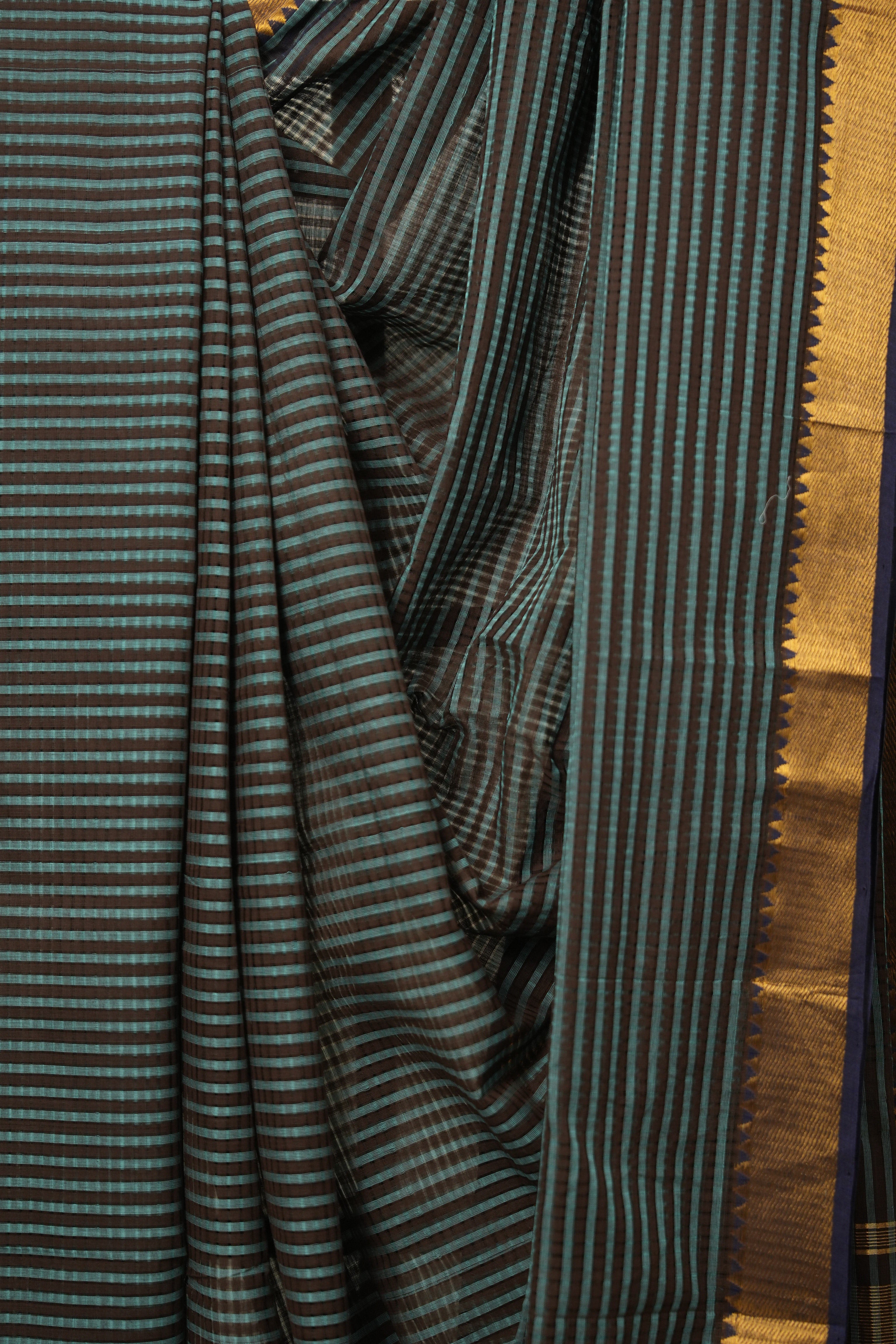 Brown Turquoise Cotton Mangalgiri Saree - SRBTCMS44