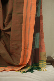 Olive Green Cotton IIkal Saree - SROGCIS1086