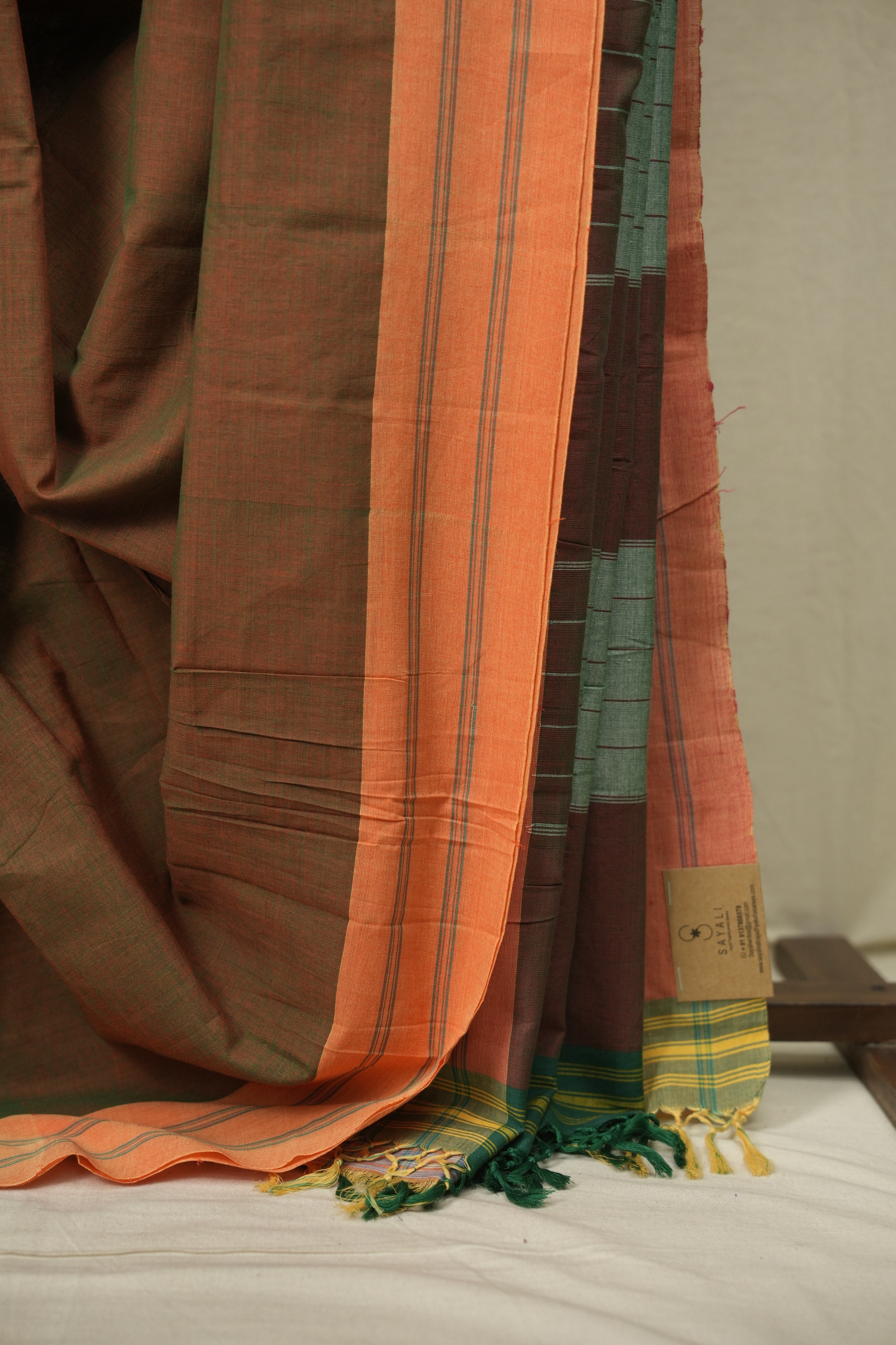 Olive Green Cotton IIkal Saree - SROGCIS1086