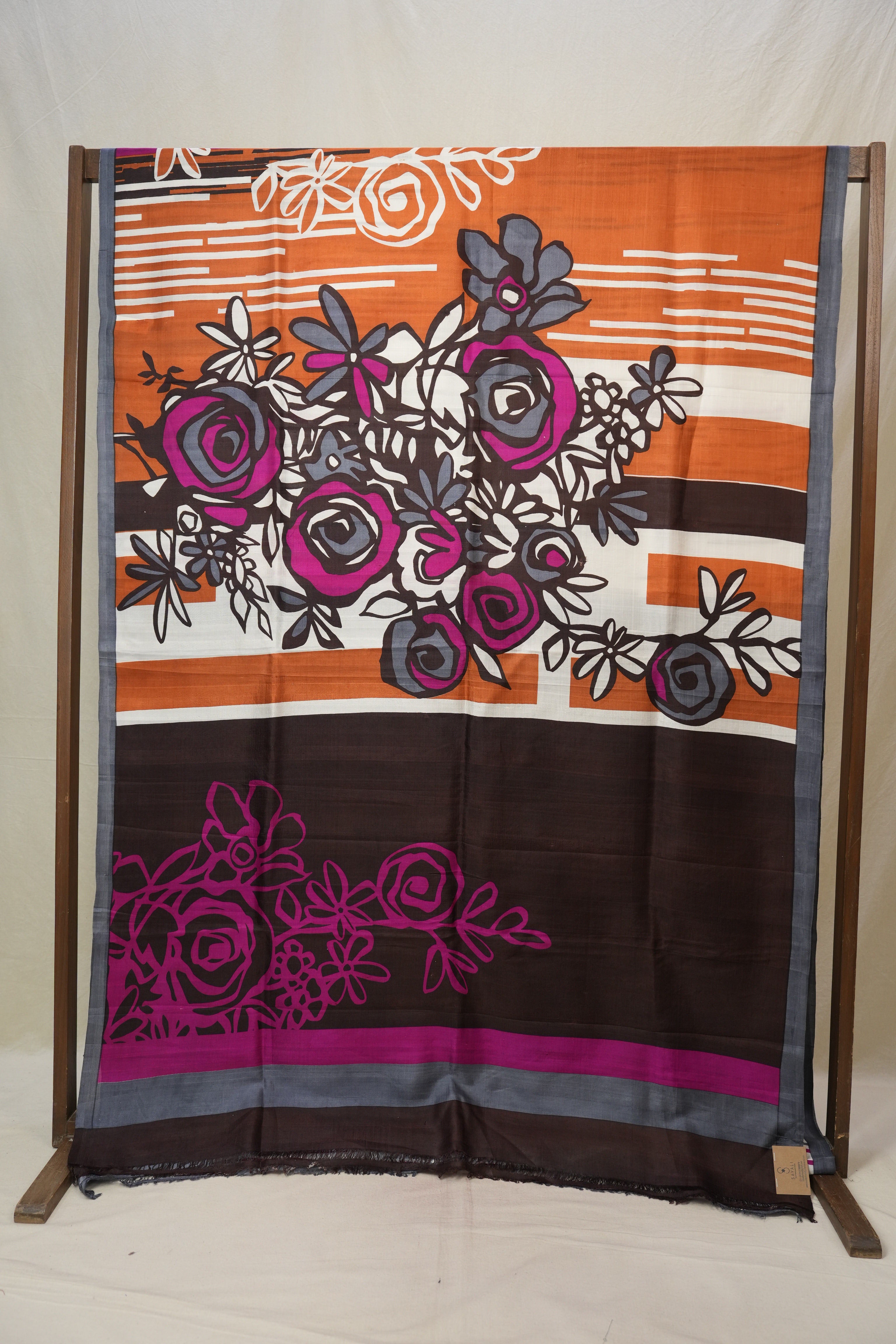 Orange White Printed Tussar Silk Saree - SROWPTSS023