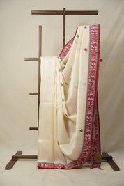 Pearl White Jamdani Tussar Silk Saree - SRPWJTSS0023