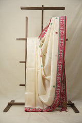 Snow White Jamdani Tussar Silk Saree - SRSWJTSS0026
