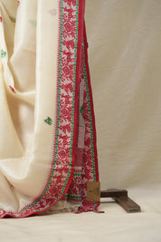 Pearl White Jamdani Tussar Silk Saree - SRPWJTSS0023