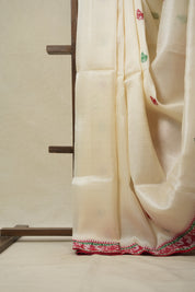 Snow White Jamdani Tussar Silk Saree - SRSWJTSS0026