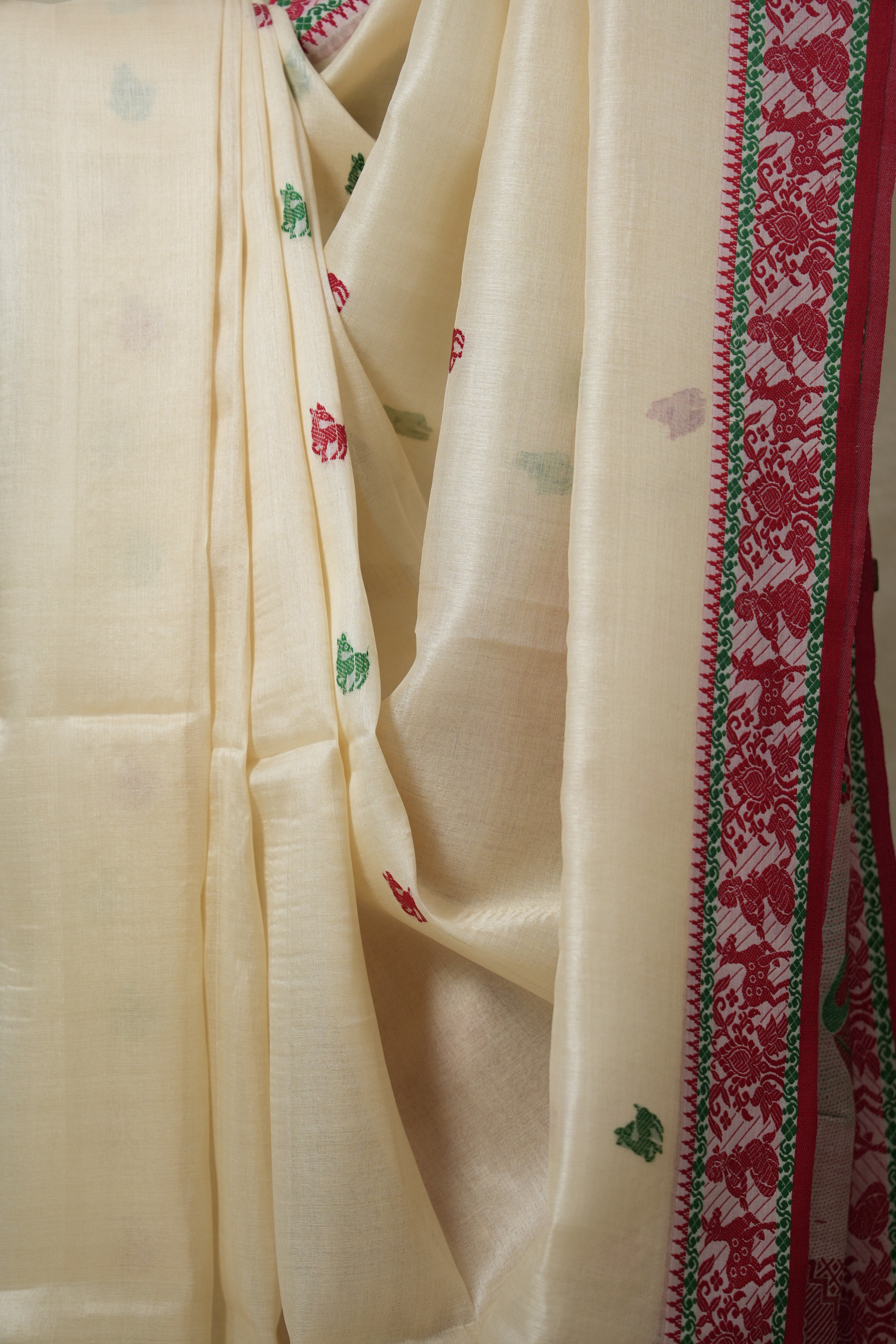 Pearl White Jamdani Tussar Silk Saree - SRPWJTSS0023