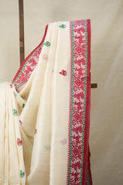 Pearl White Jamdani Tussar Silk Saree - SRPWJTSS0023