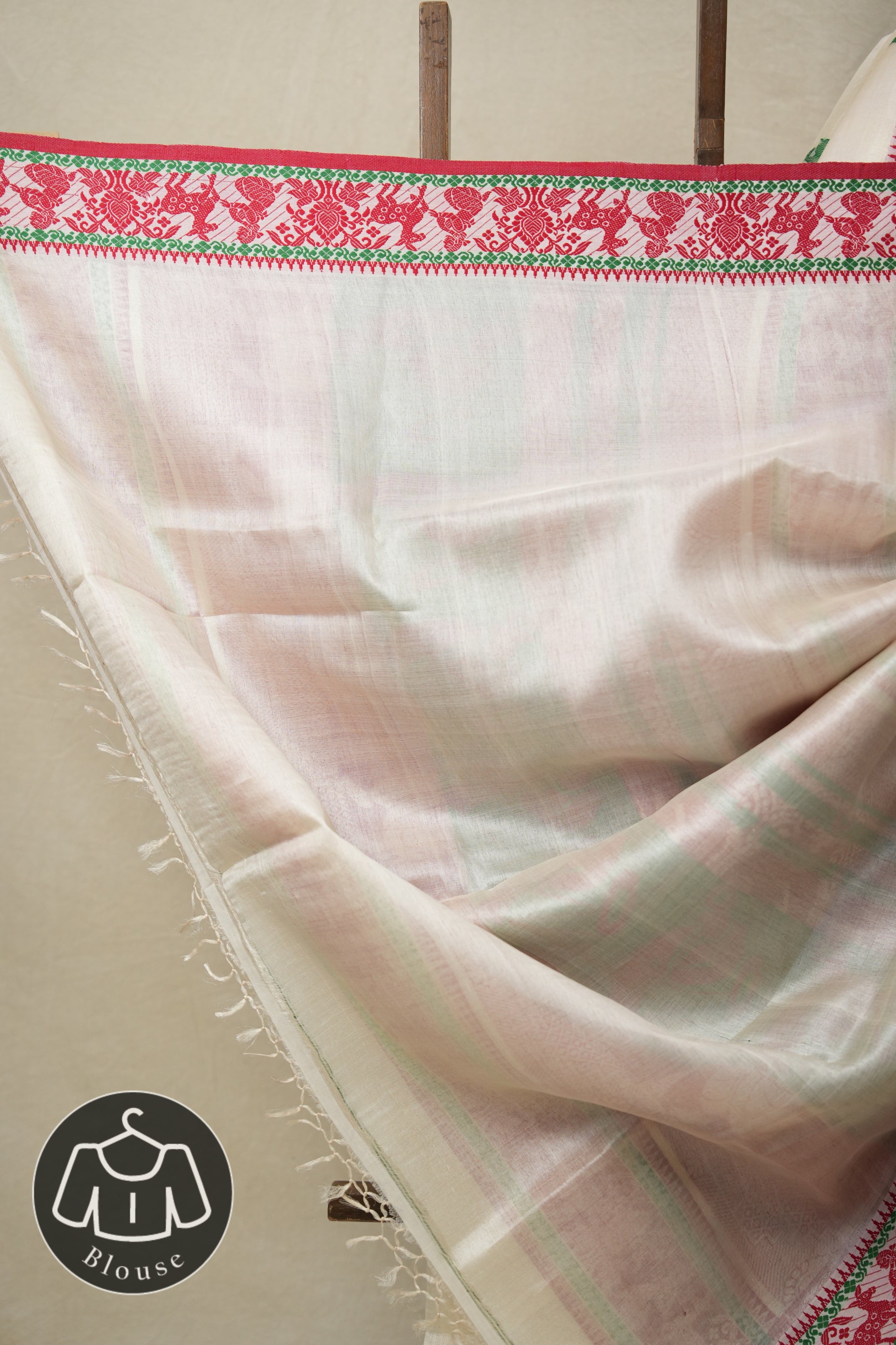 Snow White Jamdani Tussar Silk Saree - SRSWJTSS0026