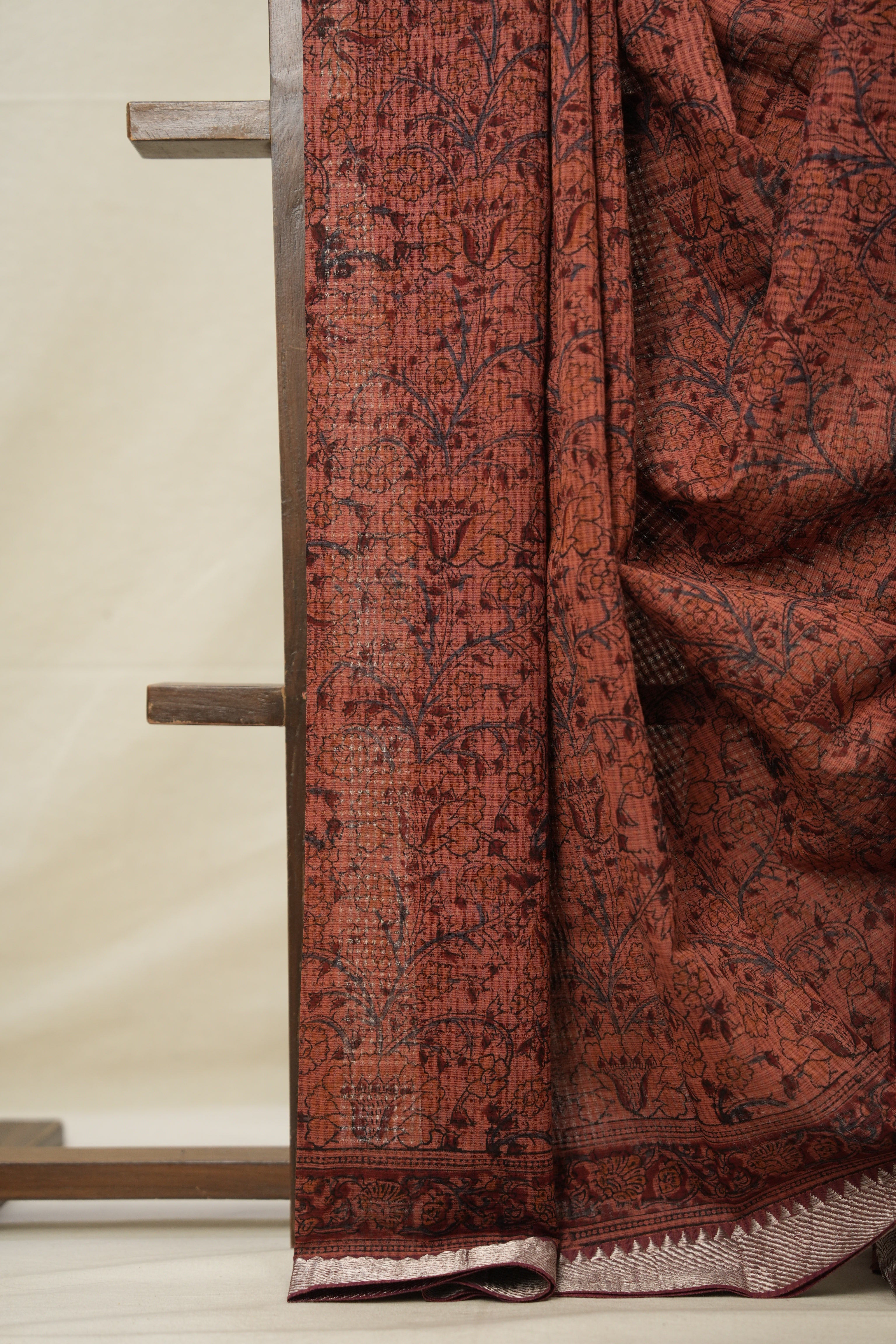 Terracotta Brown Cotton Mangalgiri Saree - SRTBCMS38