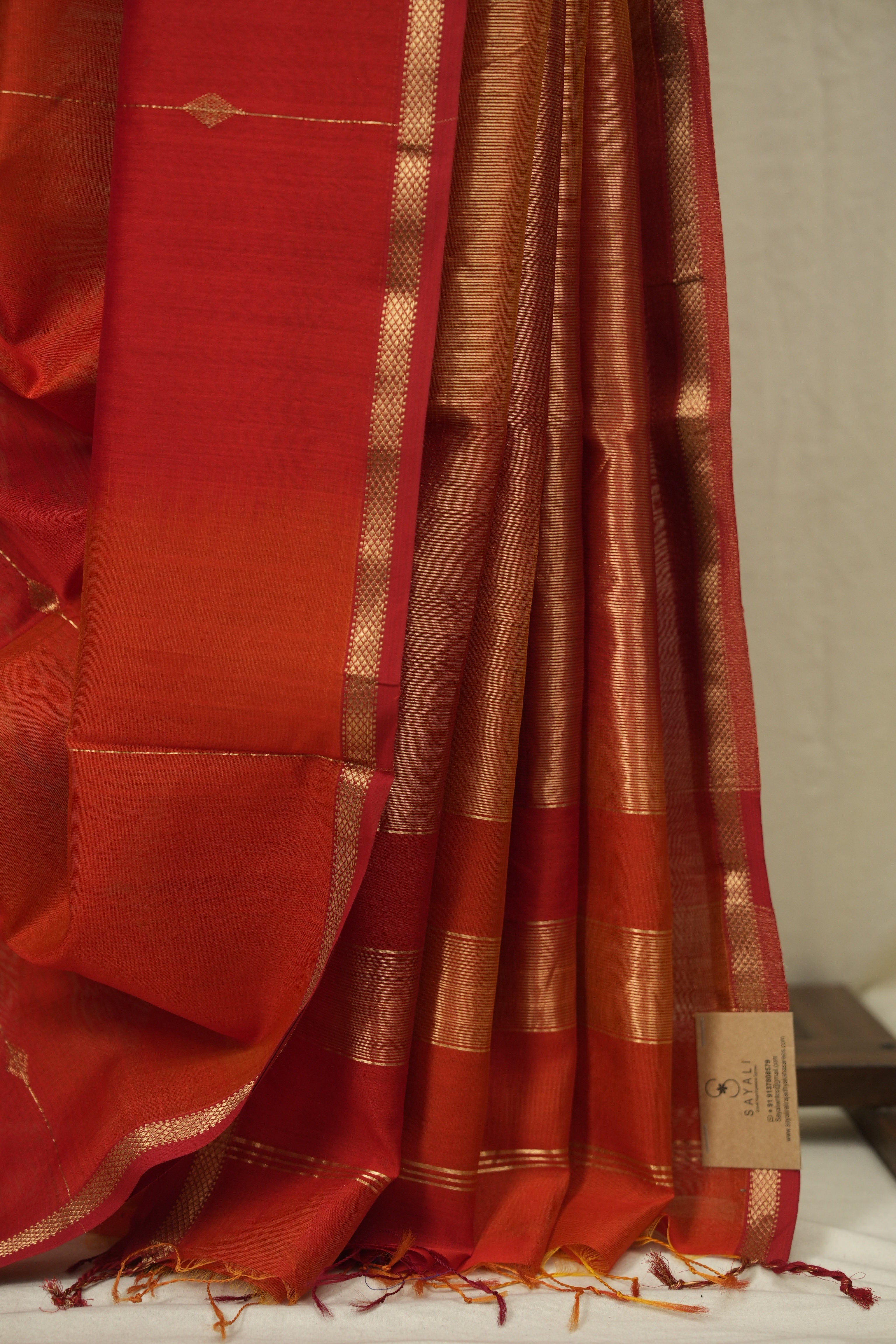 Red -Orange Maheshwari Saree - SRROMS1307