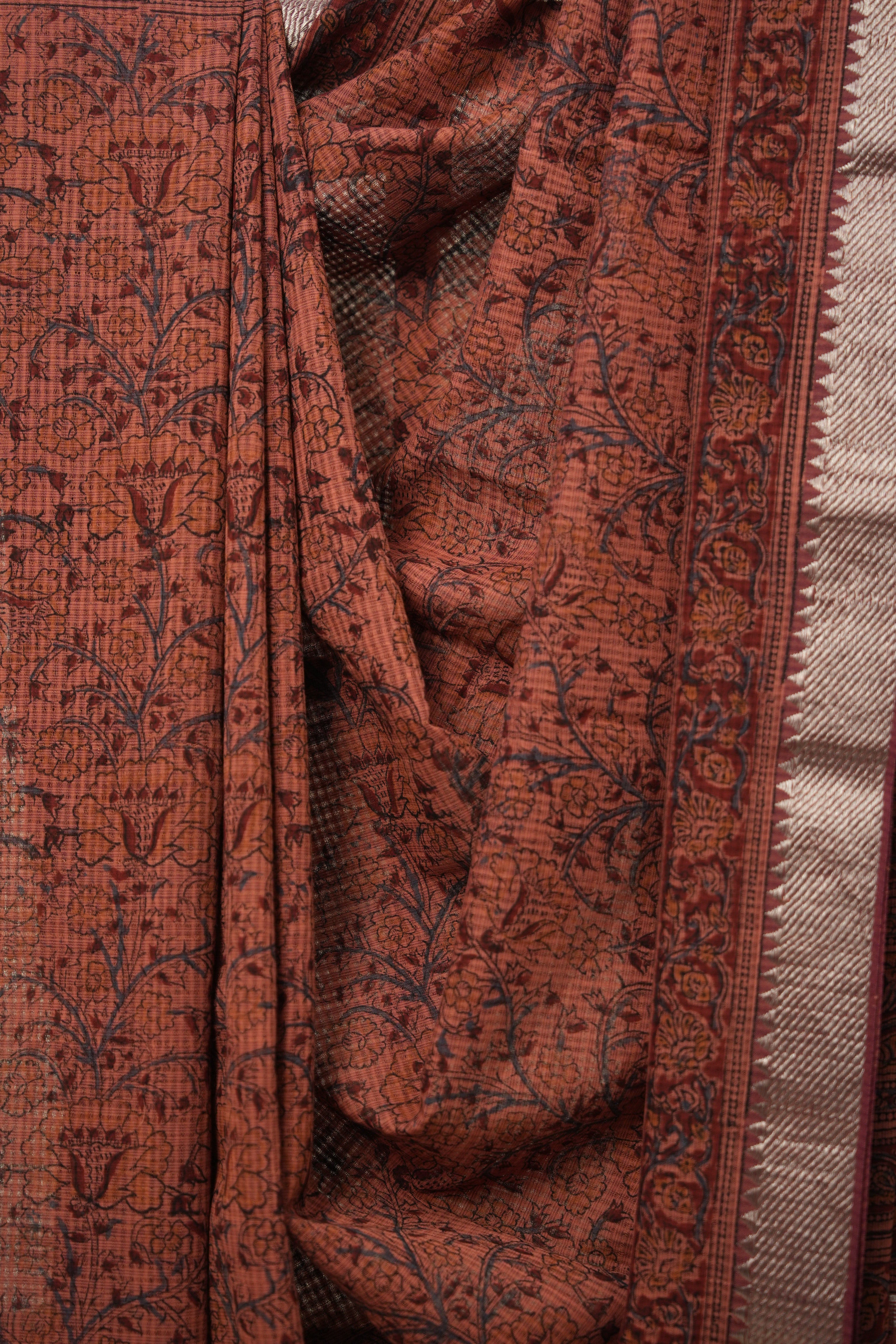 Terracotta Brown Cotton Mangalgiri Saree - SRTBCMS38