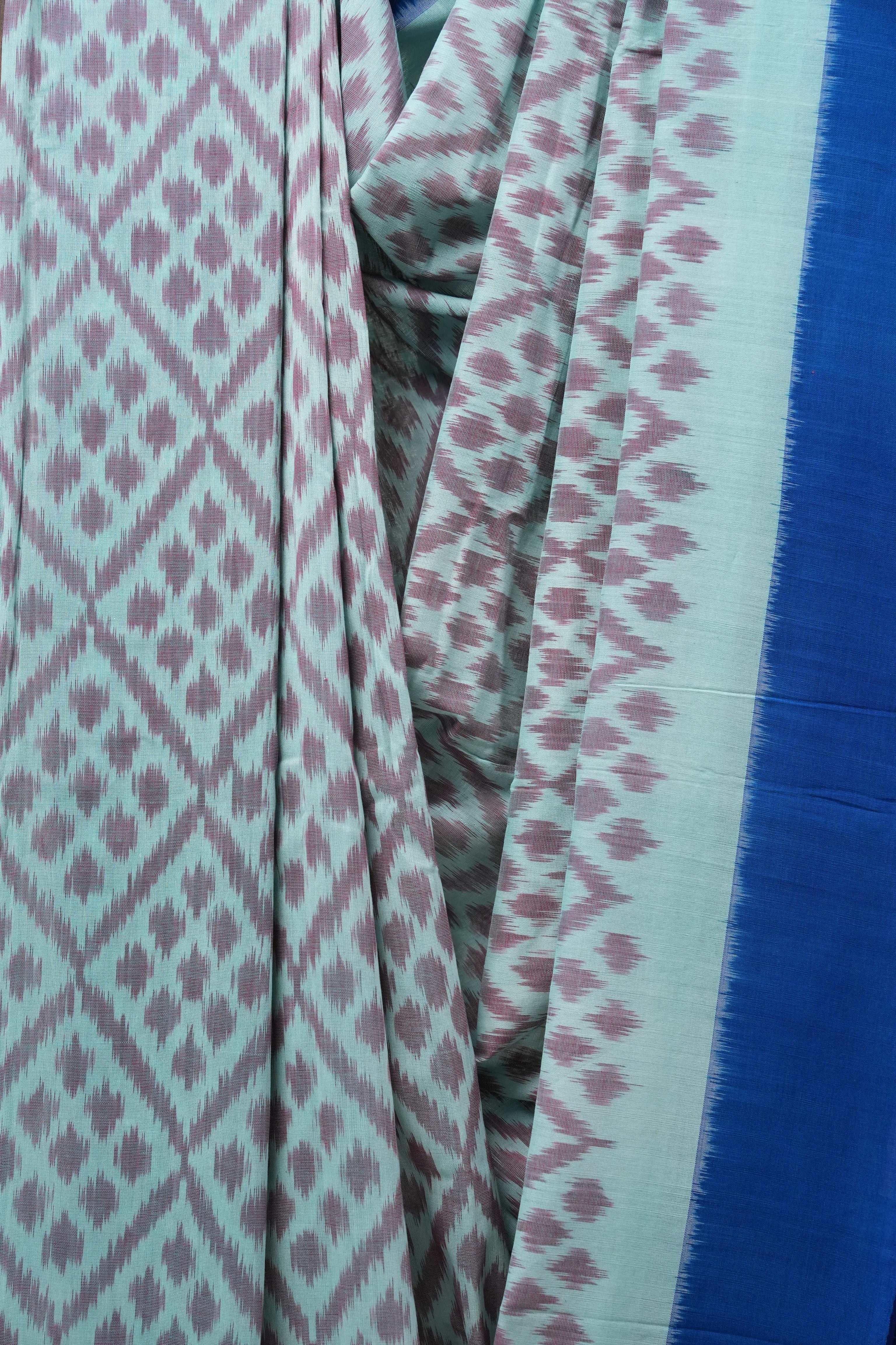 Aqua Green Pochampalli Cotton Ikat Saree - SRAGPCIS457