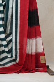 White-Green Pochampalli Cotton Ikat Saree - SRWGPCIS459