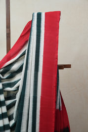 White-Green Pochampalli Cotton Ikat Saree - SRWGPCIS459