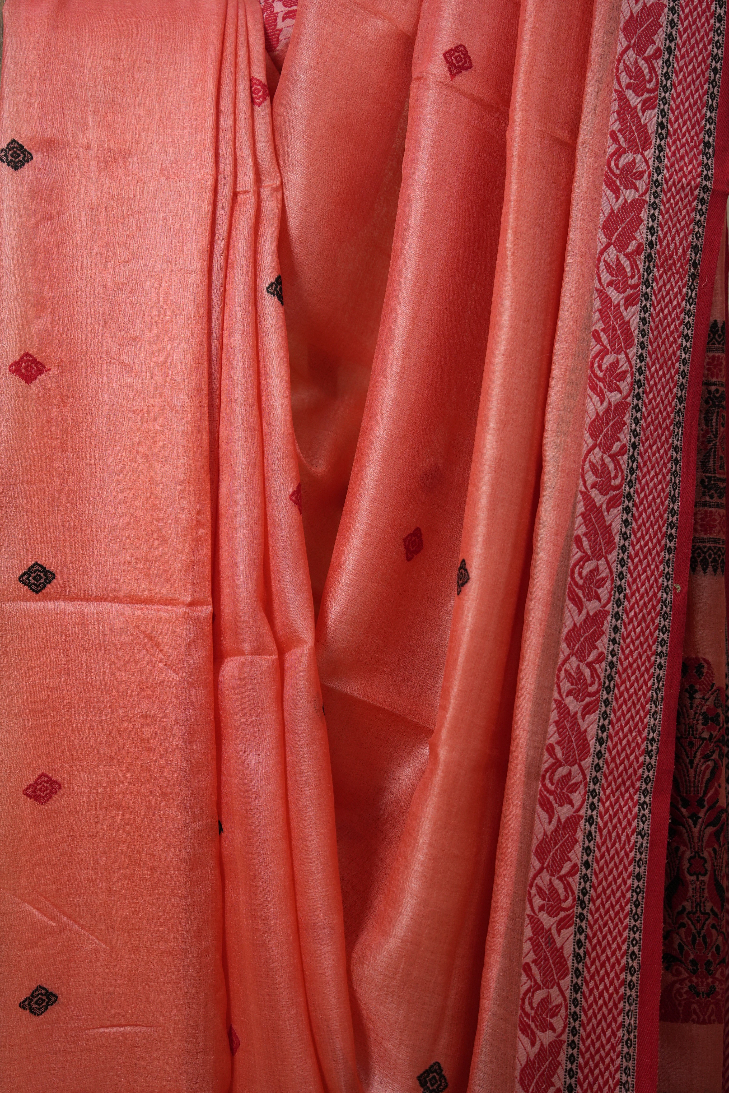 Baby Pink Jamdani Tussar Silk Saree - SRBPJTSS0028
