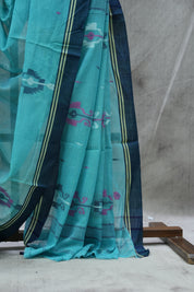 Teal Bengal Cotton Jamdani Saree - SRTBCJS42-PI