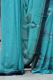 Teal Bengal Cotton Jamdani Saree - SRTBCJS42-PI