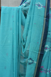 Teal Bengal Cotton Jamdani Saree - SRTBCJS42-PI