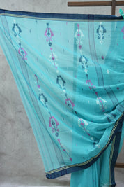 Teal Bengal Cotton Jamdani Saree - SRTBCJS42-PI