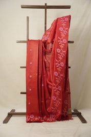 Red Jamdani Tussar Silk Saree - SRRJTSS0018
