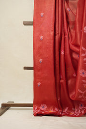 Red Jamdani Tussar Silk Saree - SRRJTSS0018