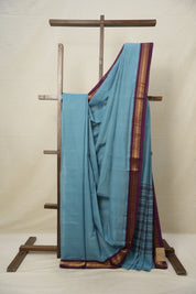 Sky Blue Cotton Mangalgiri Saree - SRSBCMS39