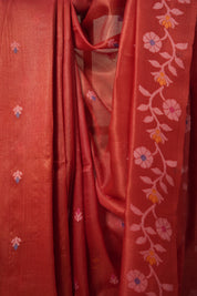 Red Jamdani Tussar Silk Saree - SRRJTSS0018